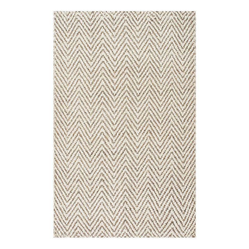 nuLOOM Vania Chevron Jute Rug, White, 6Ft Rnd