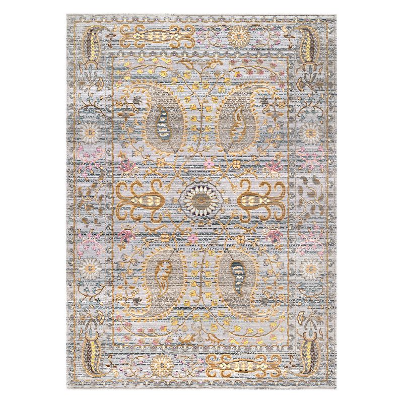 nuLOOM Vintage Killian Framed Floral Rug, Grey, 5X7.5 Ft