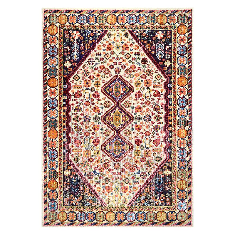 nuLOOM Vintage Erline Framed Floral Rug, Natural, 5X7.5 Ft