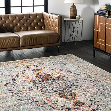 nuLOOM Distressed Persian Sarita Framed Floral Area Rug