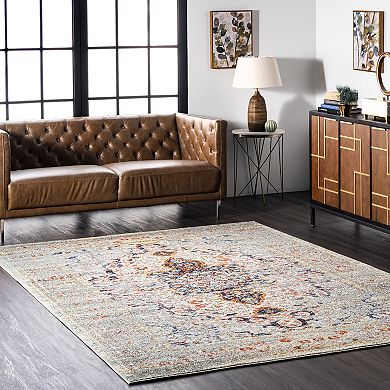 nuLOOM Distressed Persian Sarita Framed Floral Area Rug