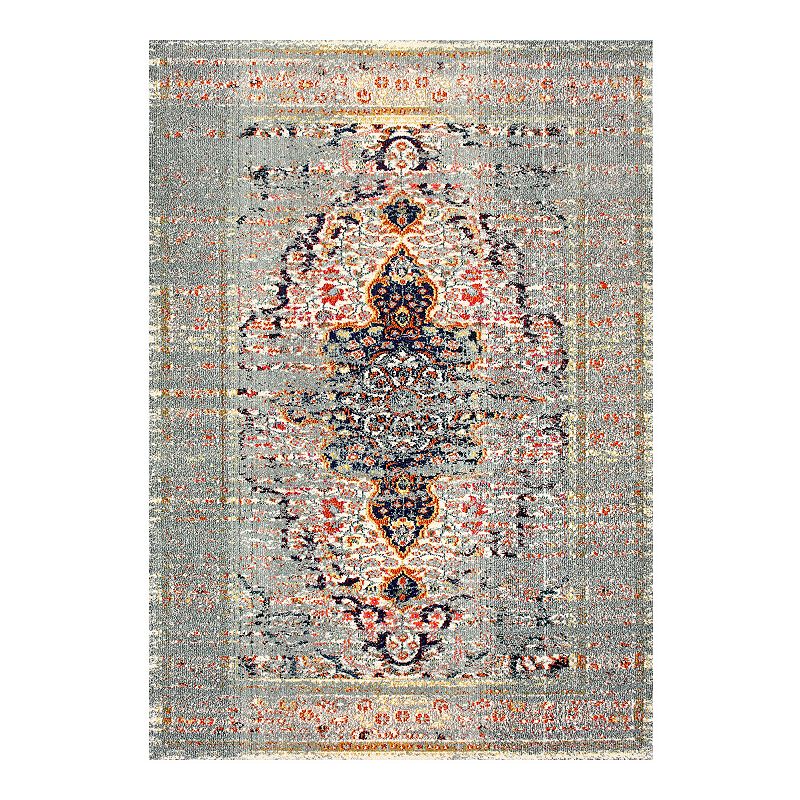 nuLOOM Distressed Persian Sarita Framed Floral Area Rug, Grey, 6.5X9 Ft