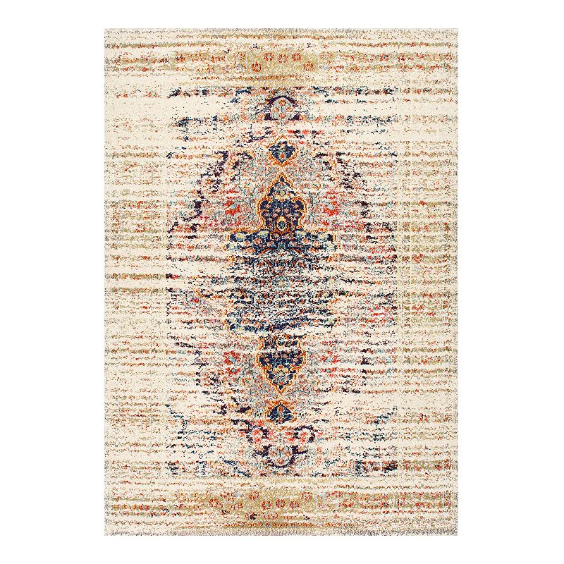 nuLOOM Distressed Persian Sarita Framed Floral Area Rug, Med Beige, 5X7.5 Ft