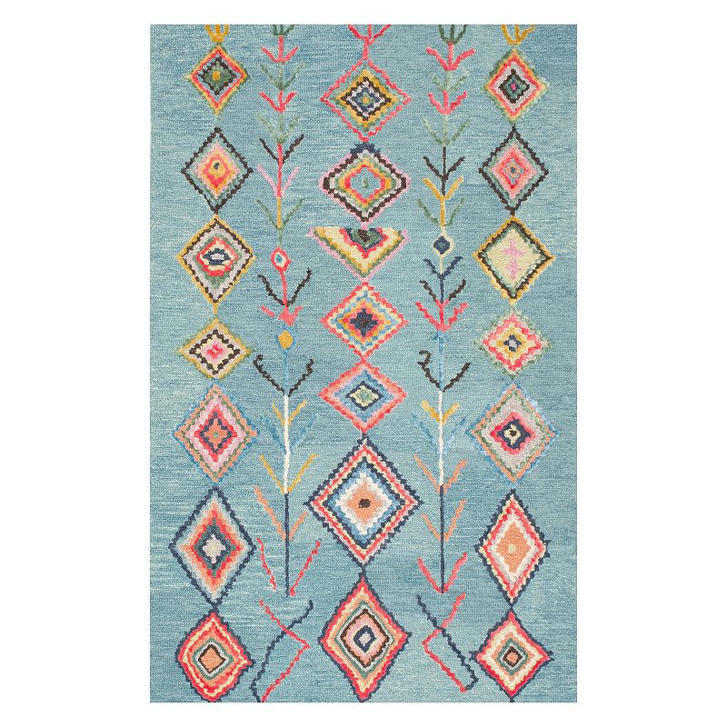 nuLOOM Belini Geometric Wool Blend Rug, Turquoise/Blue, 5X8 Ft