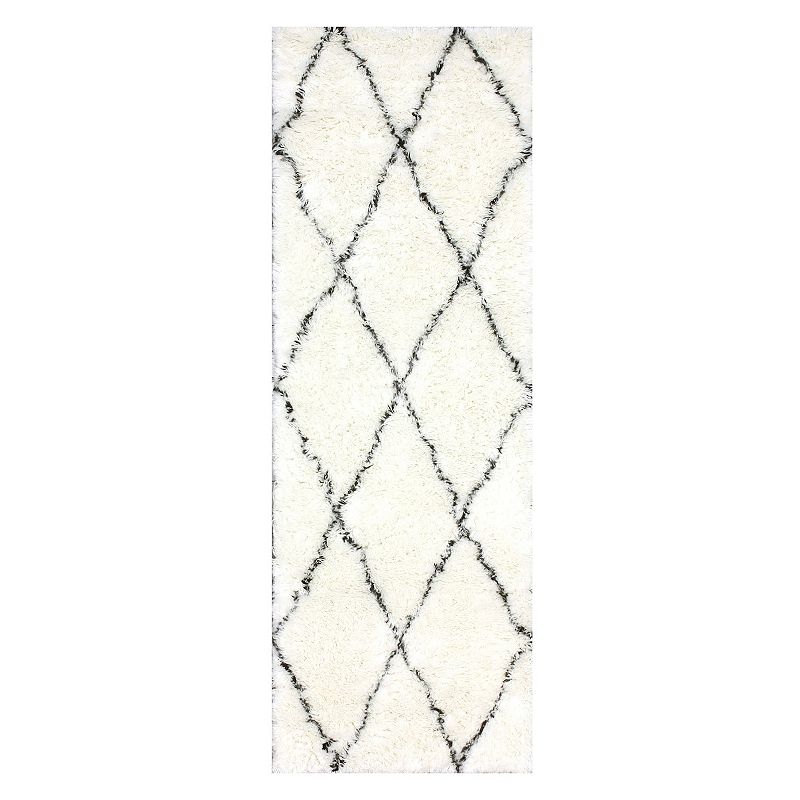 nuLOOM Marrakech Lattice Shag Wool Rug, Natural, 2.5X12 Ft