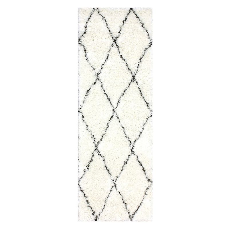 nuLOOM Marrakech Lattice Shag Wool Rug, Natural, 2.5X12 Ft