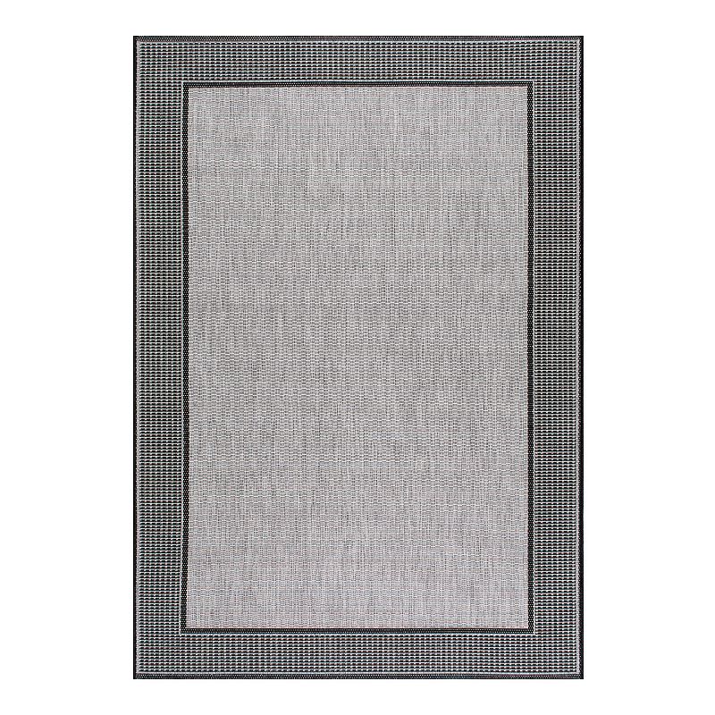 nuLOOM Gris Framed Solid Indoor Outdoor Rug, Grey, 9X13 Ft