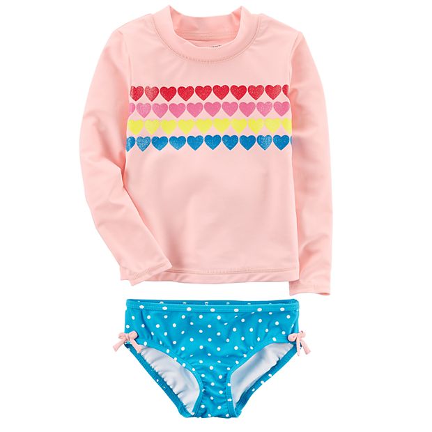 Baby Girl Carter s Heart Rashguard Polka Dot Bottoms Swimsuit Set