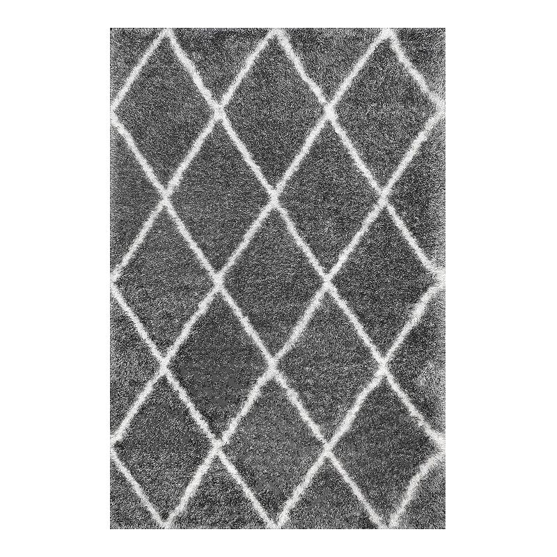 nuLOOM Diamond Geometric Lattice Shag Rug, Med Grey, 4X6 Ft