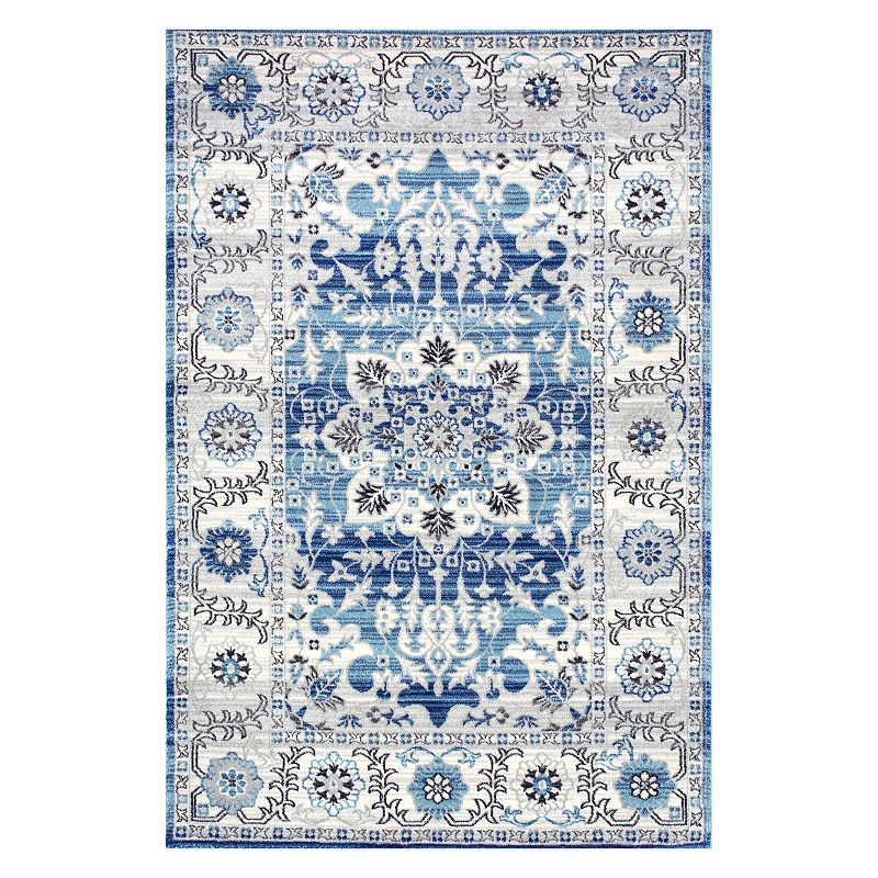 nuLOOM Tameika Framed Floral Rug, Turquoise/Blue, 9X12 Ft