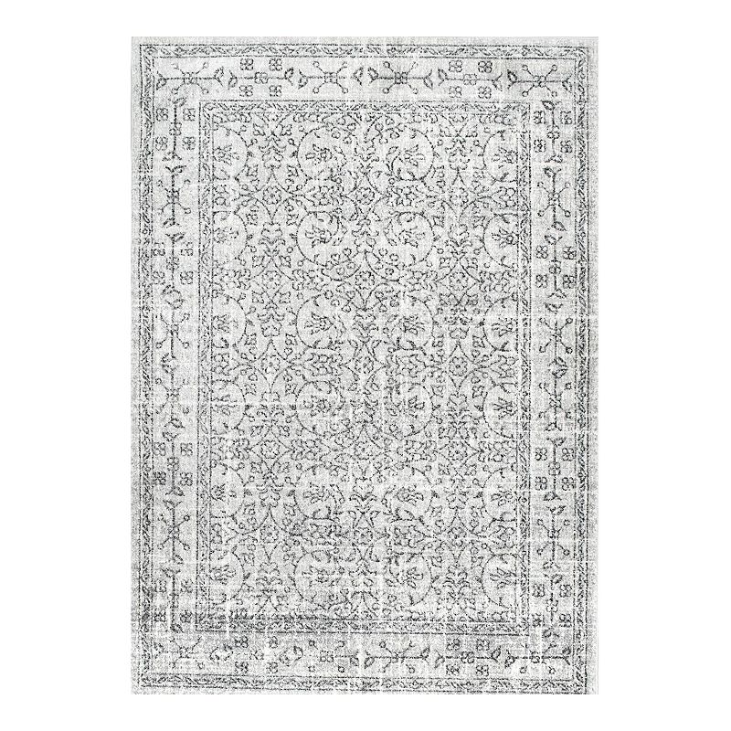 nuLOOM Vintage Waddell Framed Floral Rug, Grey, 9X12 Ft