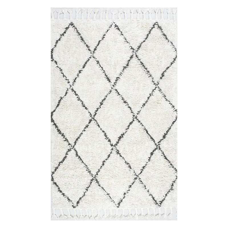 nuLOOM Fez Lattice Shag Wool Rug, Natural, 2.5X8 Ft