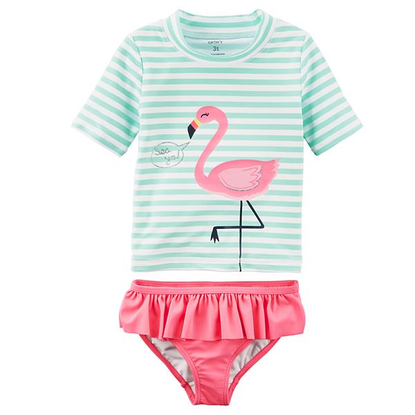 Baby Girl Carter s Flamingo Rashguard Ruffled Bottoms Swimsuit Set