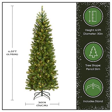 National Tree Company 6.5-ft. Pre-Lit LED Downswept Douglas Fir Pencil Slim Artificial Christmas Tree