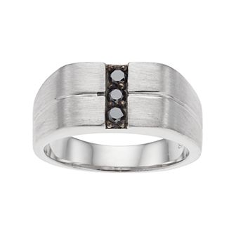 Men's Brushed Sterling Silver 1/4 Carat T.W. Black Diamond Ring