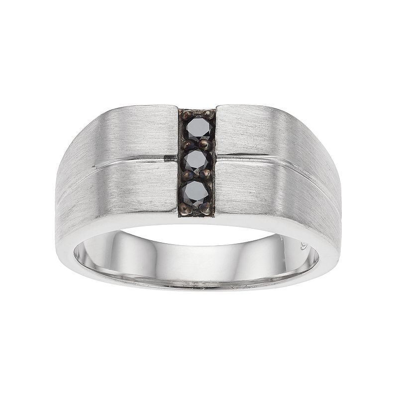 Mens Brushed Sterling Silver 1/4 Carat T.W. Black Diamond Ring, Size: 11