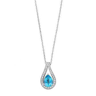 Sterling Silver Blue Topaz & Lab-Created White Sapphire Teardrop Pendant Necklace