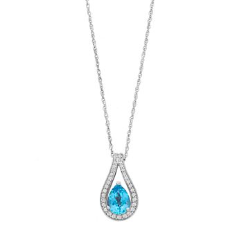 MASTERPIECE Sterling Silver Blue Topaz & Lab-Created White Sapphire Teardrop Pendant Necklace
