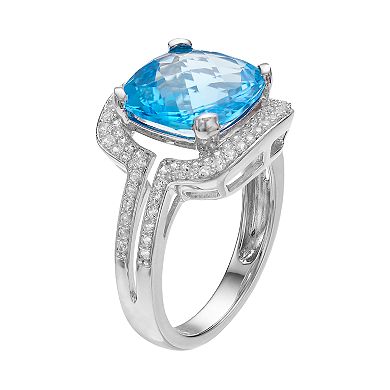 MASTERPIECE Sterling Silver Blue Topaz & Lab-Created White Sapphire Square Halo Ring