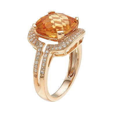 14k Gold Over Silver Citrine & Lab-Created White Sapphire Square Halo Ring