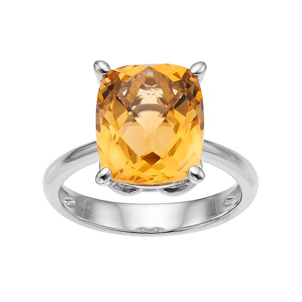 Delicate Rectangle Shape Citrine Stone Sterling Silver Ring, r520