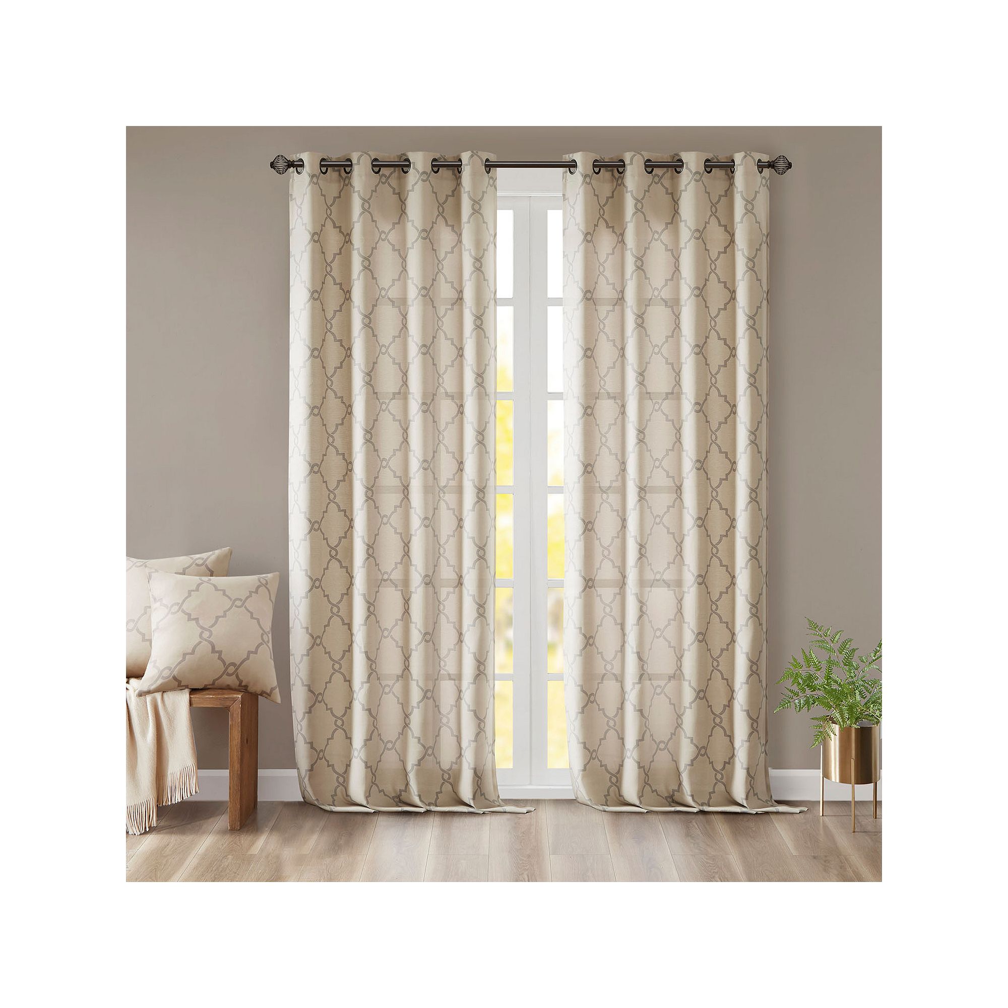 Madison Park 1-Panel Westmont Fretwork Print Light Filtering Window Curtain