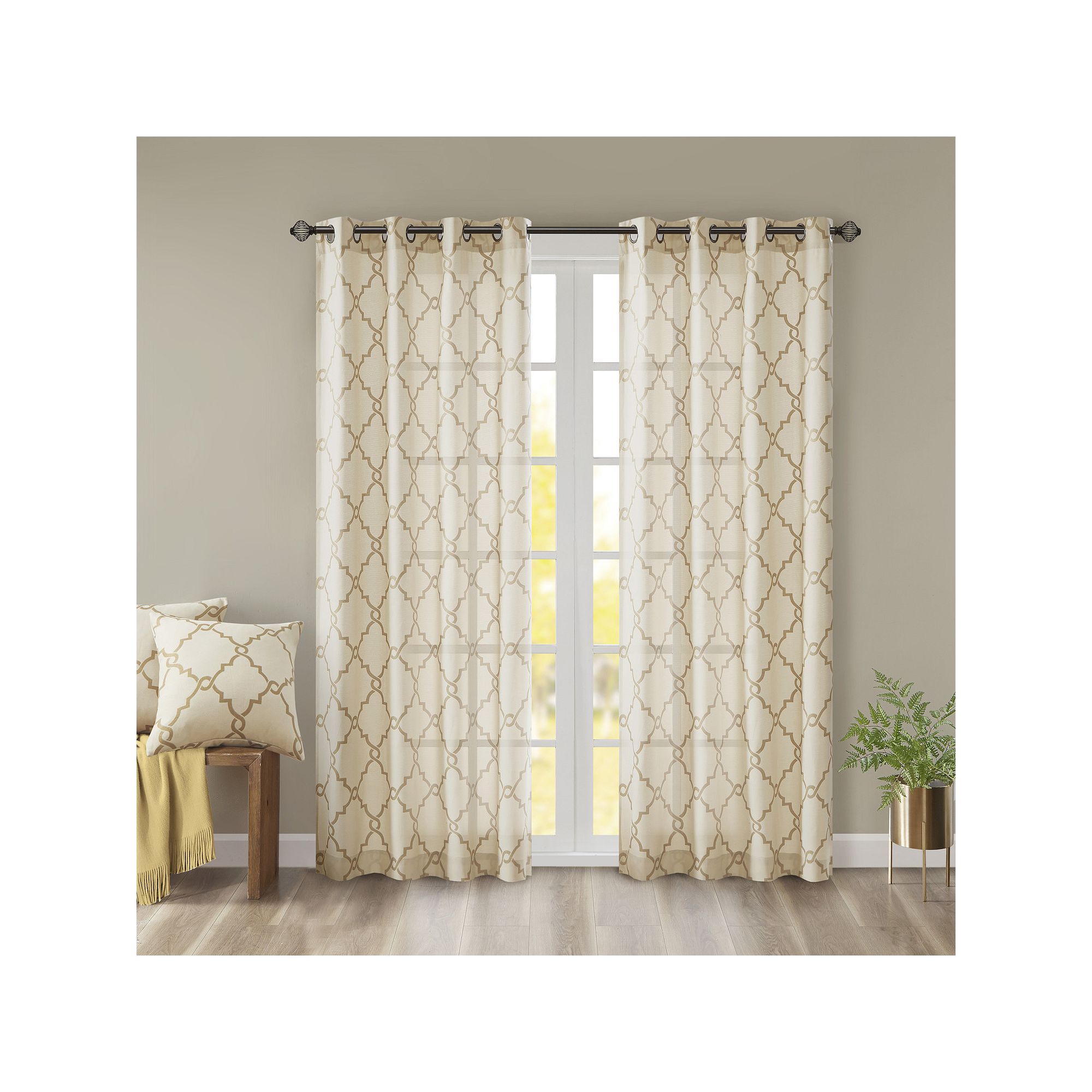 Madison Park 1-Panel Westmont Fretwork Print Light Filtering Window Curtain