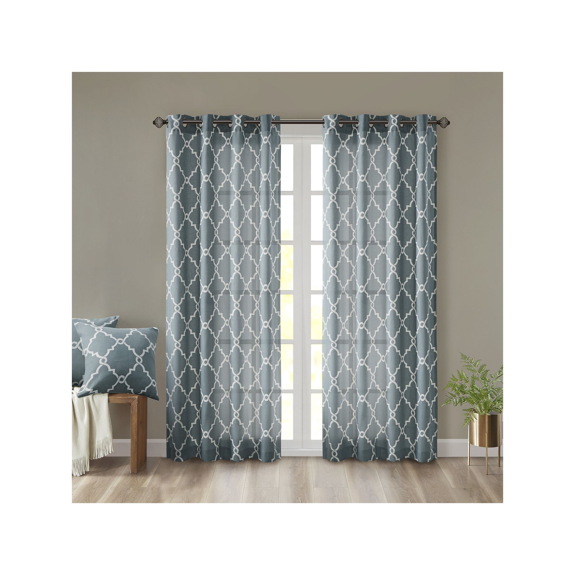 Madison Park 1-Panel Westmont Fretwork Print Light Filtering Window Curtain