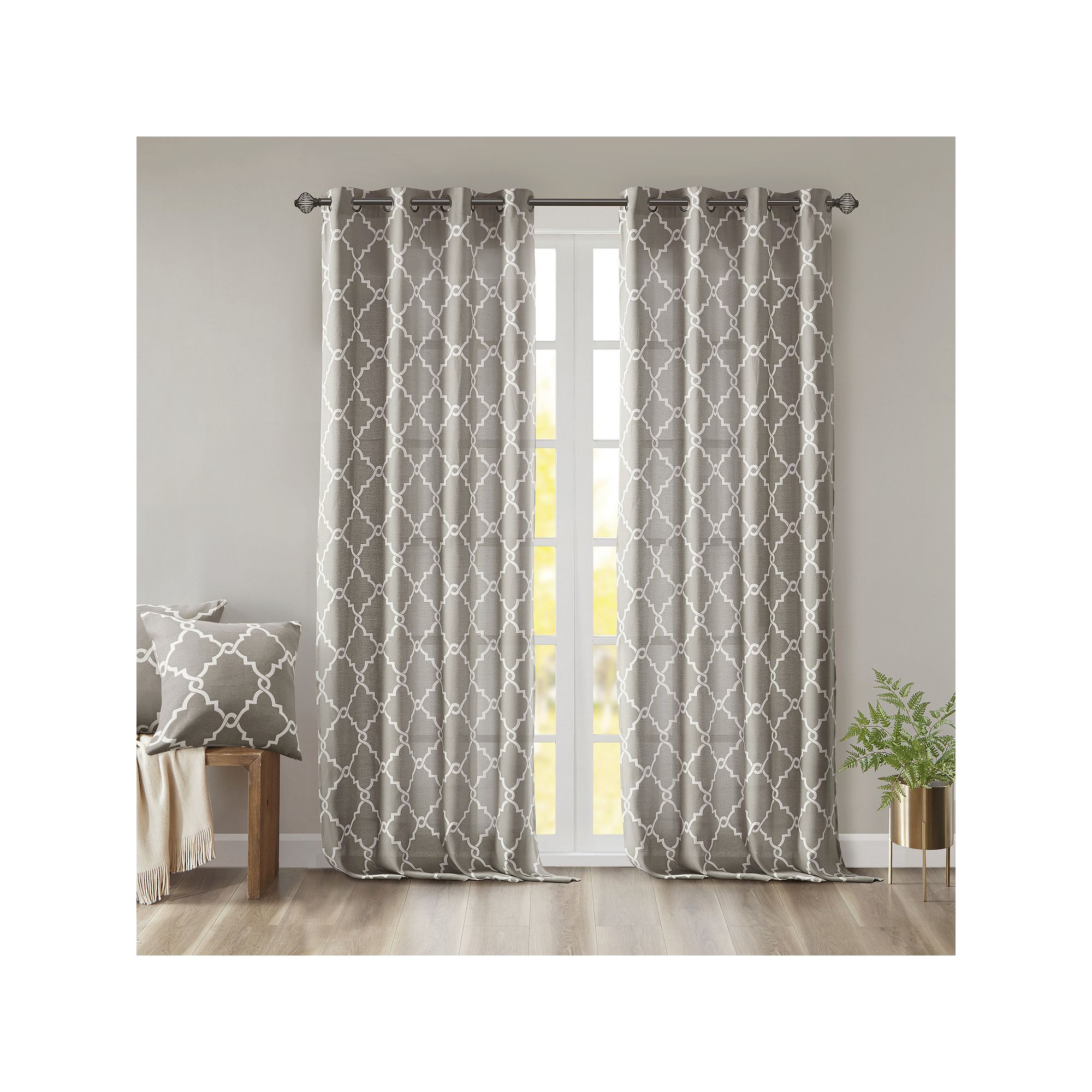 Madison Park 1-Panel Westmont Fretwork Print Light Filtering Window Curtain