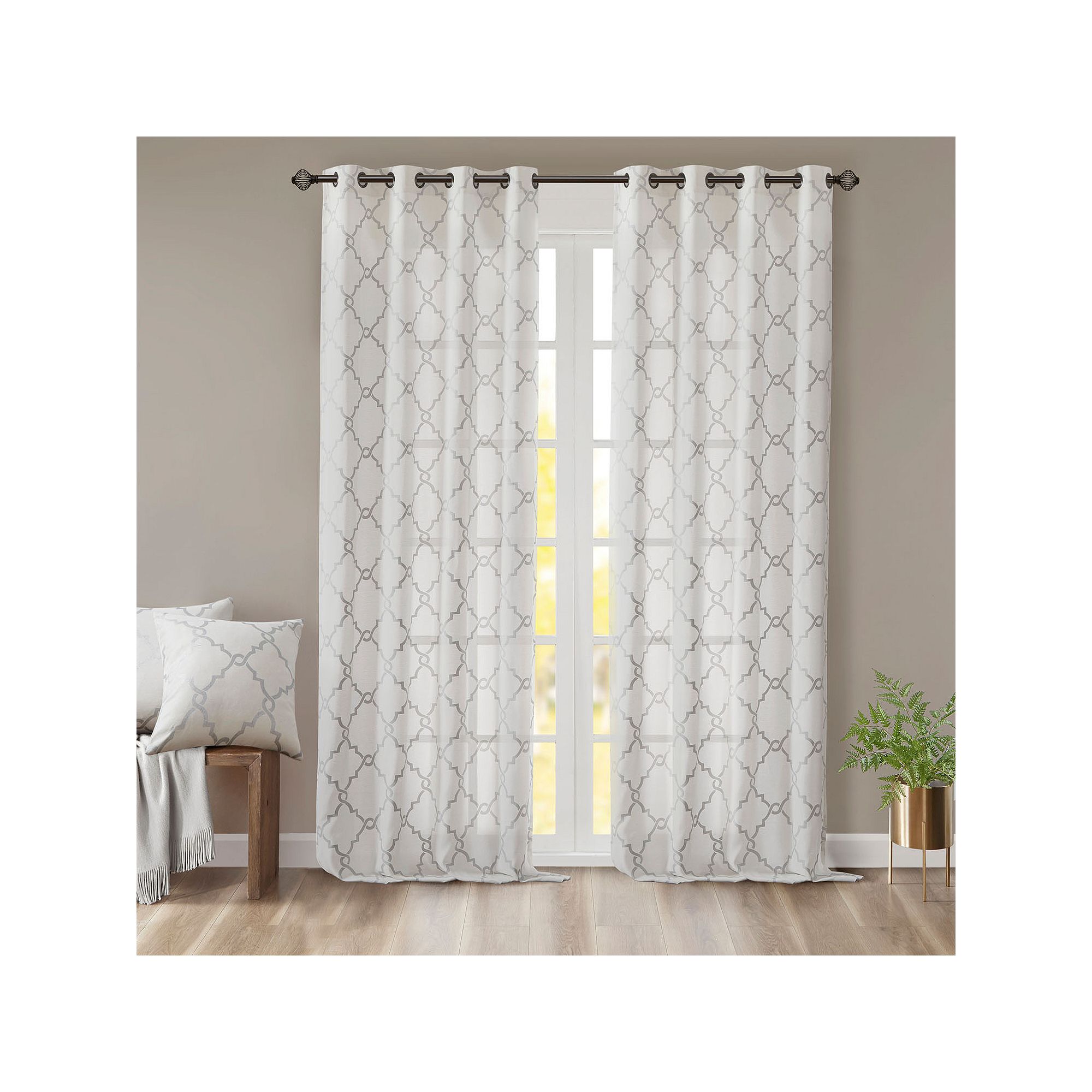 Madison Park 1-Panel Westmont Fretwork Print Light Filtering Window Curtain