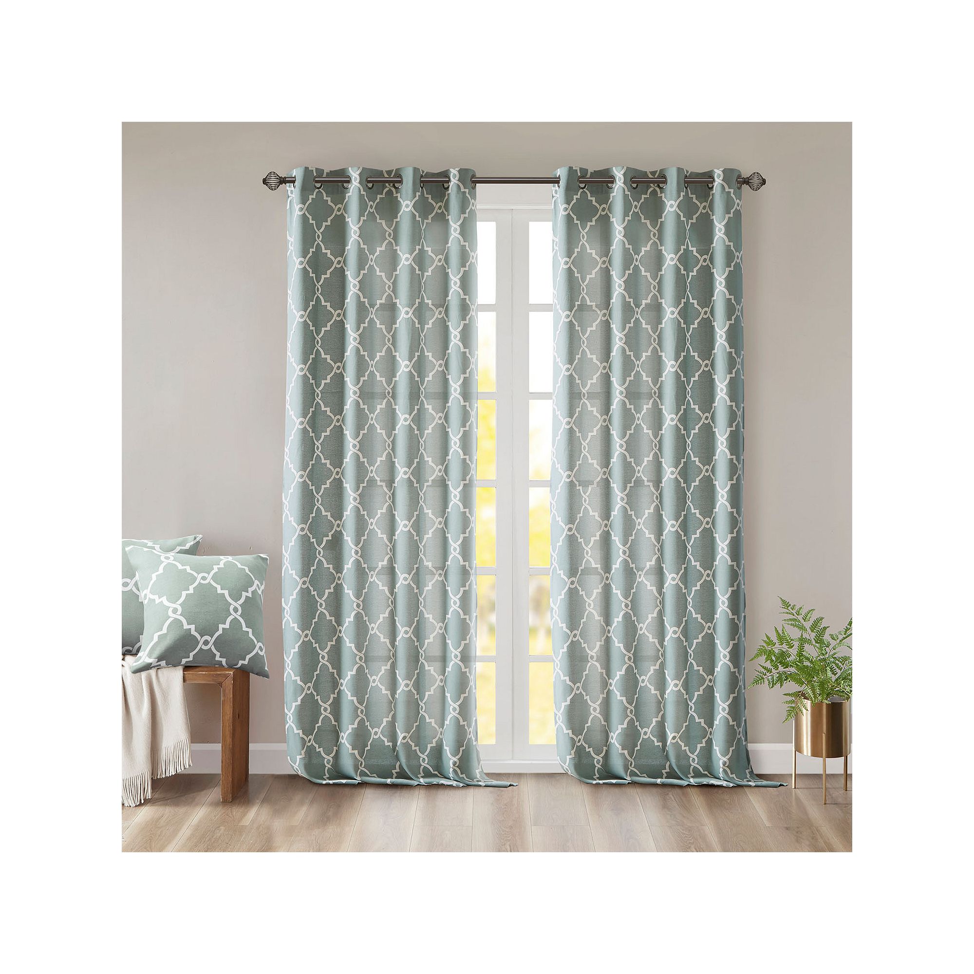 Madison Park 1-Panel Westmont Fretwork Print Light Filtering Window Curtain