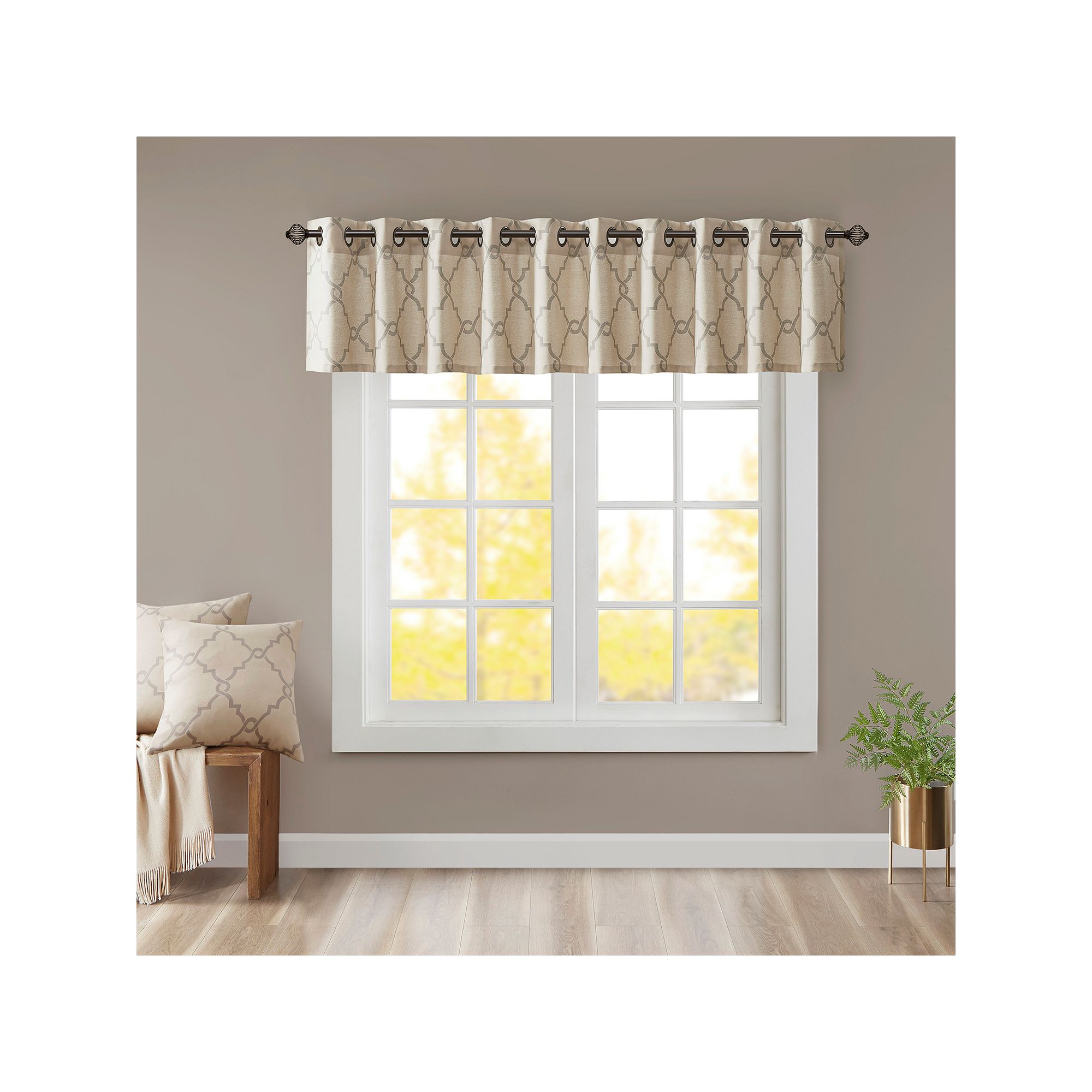 Madison Park Westmont Fretwork Print Window Valance, Beige