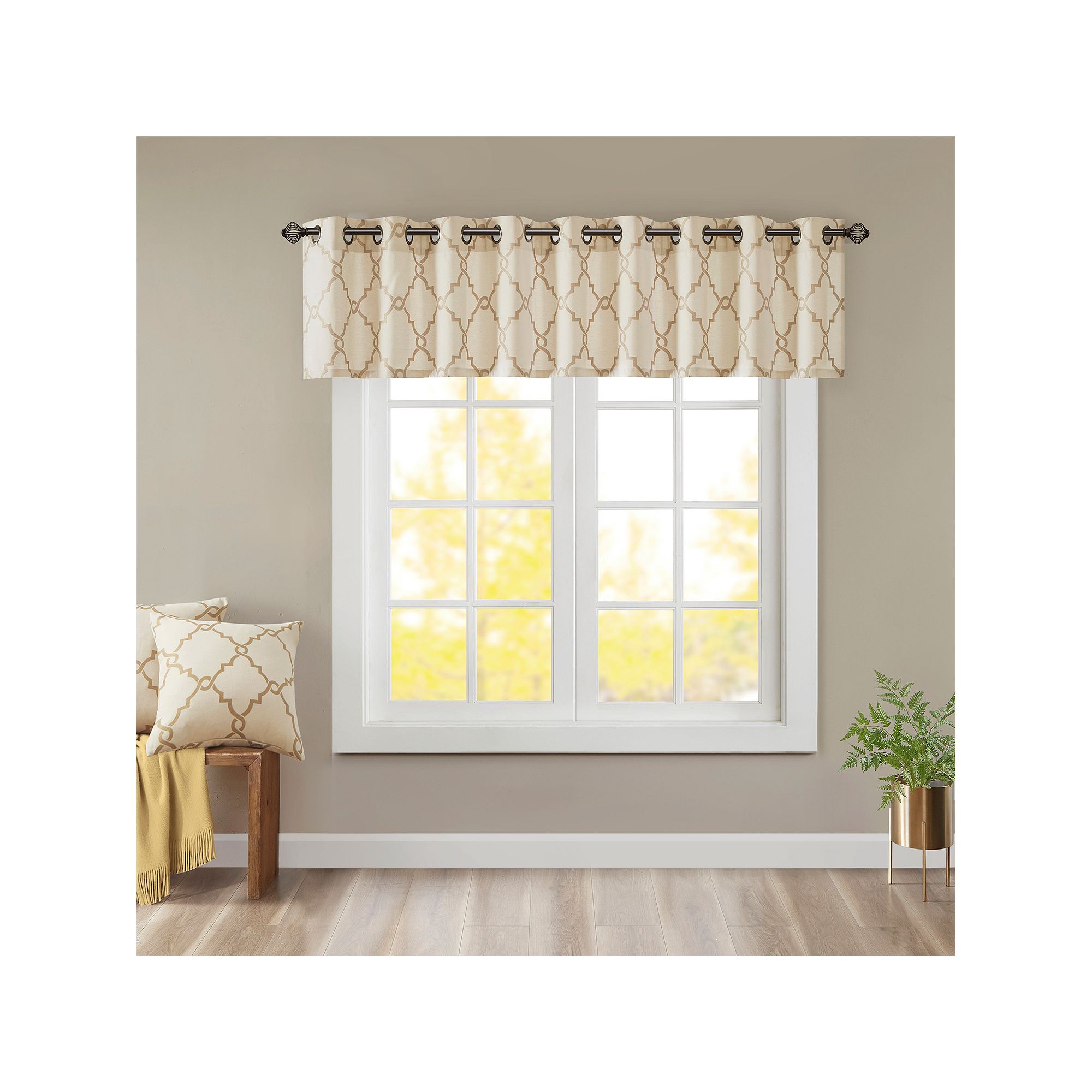 Madison Park Westmont Fretwork Print Window Valance, Beige Gold