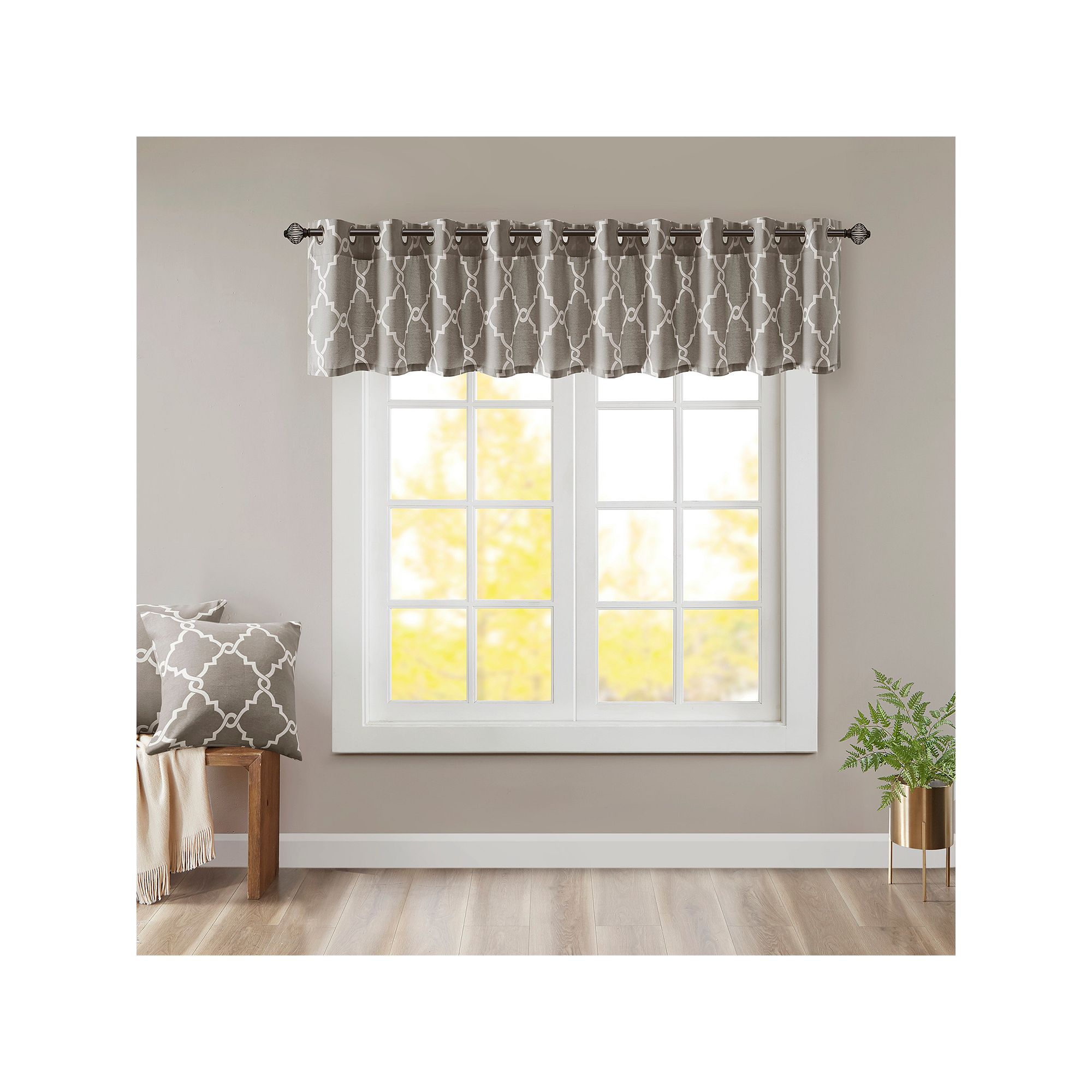 Madison Park Westmont Fretwork Print Window Valance, Gray White