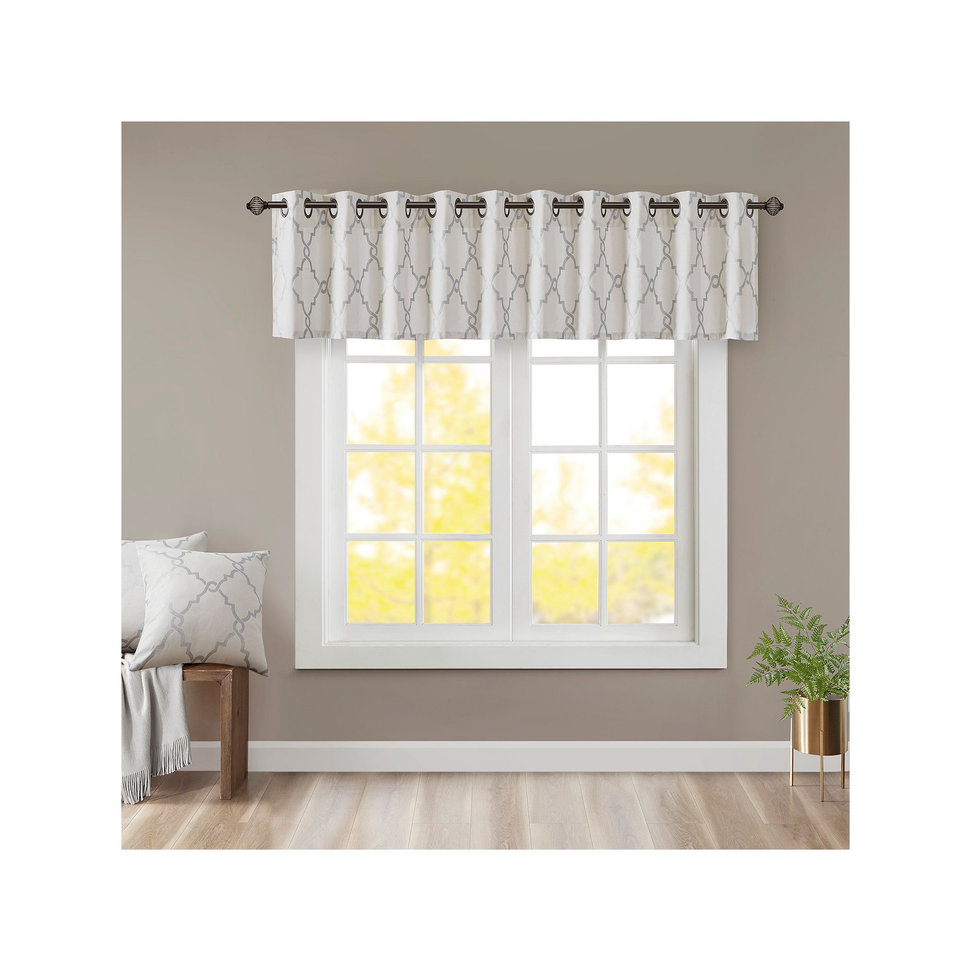Madison Park Westmont Fretwork Print Window Valance, Ivory