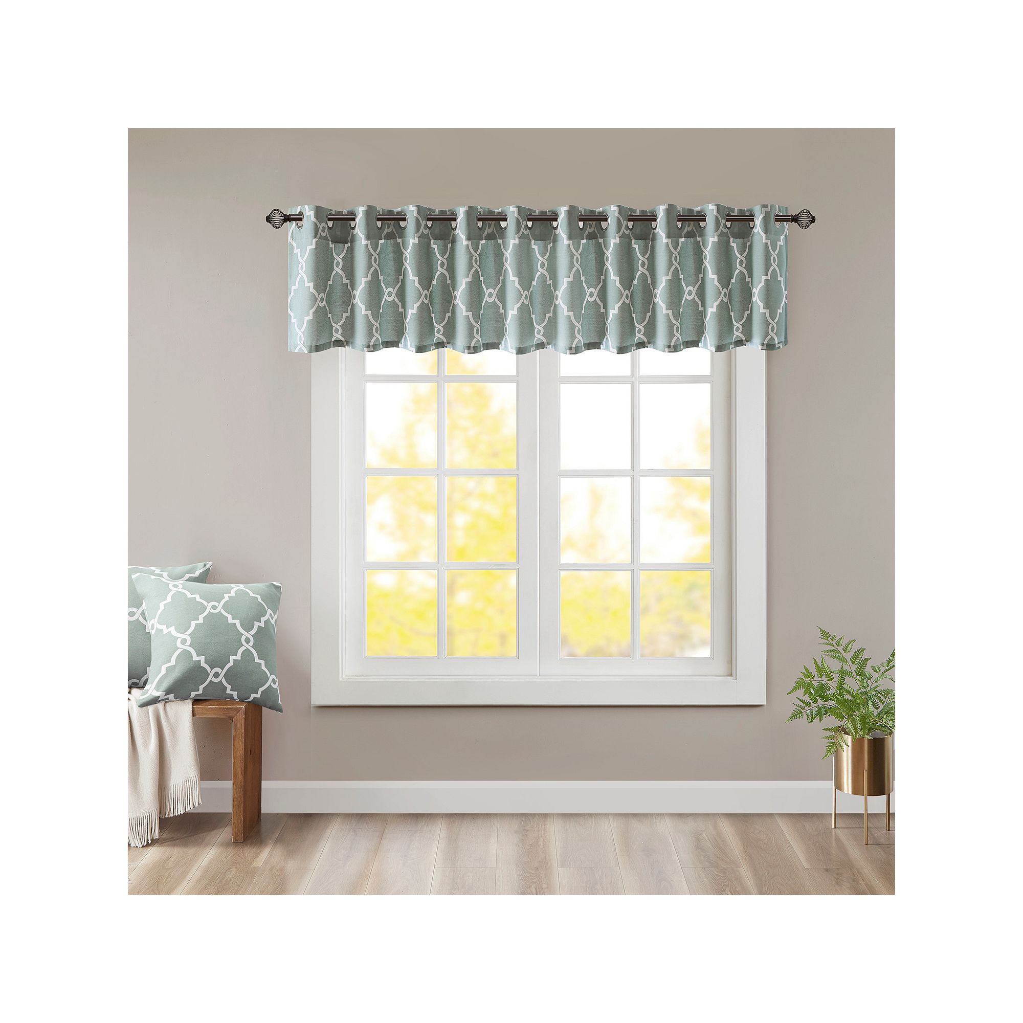 Madison Park Westmont Fretwork Print Window Valance, Seafoam
