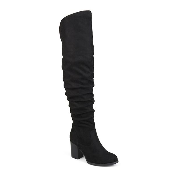 Journee Collection Womens Kaison Wide Width Extra Wide Calf Stacked Heel Over The Knee Boots, Black 10WD