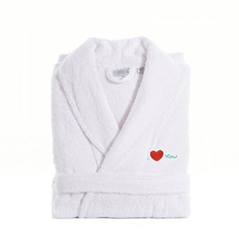 Linum Home Textiles "I Love You" Embroidered Cotton Terry Bathrobe