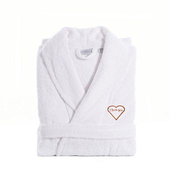 Linum Home Textiles "I Love You" Embroidered Cotton Terry Bathrobe
