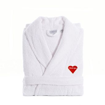 Linum Home Textiles "I Love You" Embroidered Cotton Terry Bathrobe
