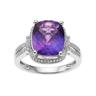Sterling Silver Amethyst & Lab-Created White Sapphire Halo Ring