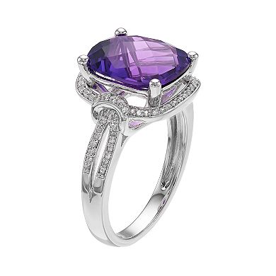 MASTERPIECE Sterling Silver Amethyst & Lab-Created White Sapphire Halo Ring