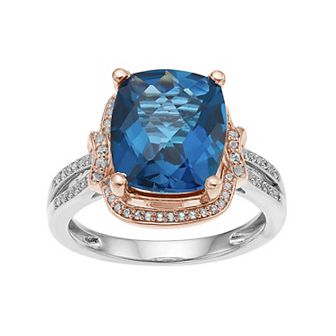 Sterling Silver London Blue Topaz & Lab-Created White Sapphire Halo Ring