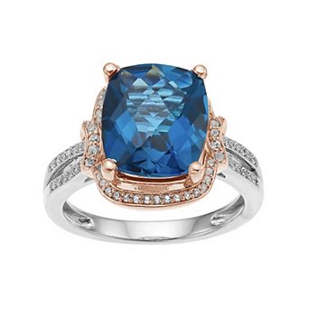 MASTERPIECE Sterling Silver London Blue Topaz & Lab-Created White Sapphire Halo Ring