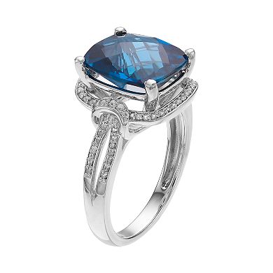 Sterling Silver London Blue Topaz & Lab-Created White Sapphire Halo Ring