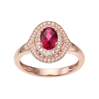 14k Rose Gold Over Silver Lab-Created Ruby & White Sapphire Oval Halo Ring