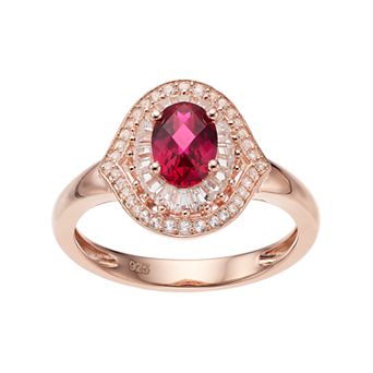 MASTERPIECE 14k Rose Gold Over Silver Lab-Created Ruby & White Sapphire Oval Halo Ring