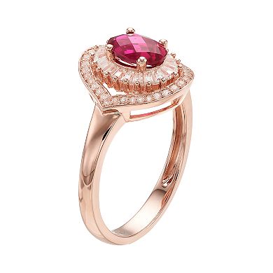 14k Rose Gold Over Silver Lab-Created Ruby & White Sapphire Oval Halo Ring