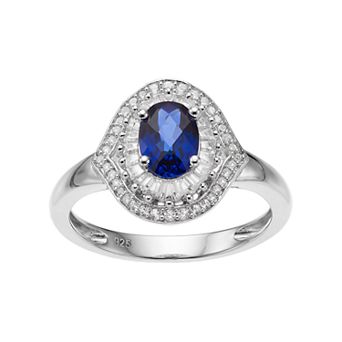 MASTERPIECE Sterling Silver Lab-Created Blue & White Sapphire Oval Halo Ring