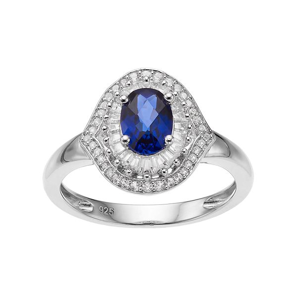 Sterling Silver Lab-Created Blue & White Sapphire Oval Halo Ring